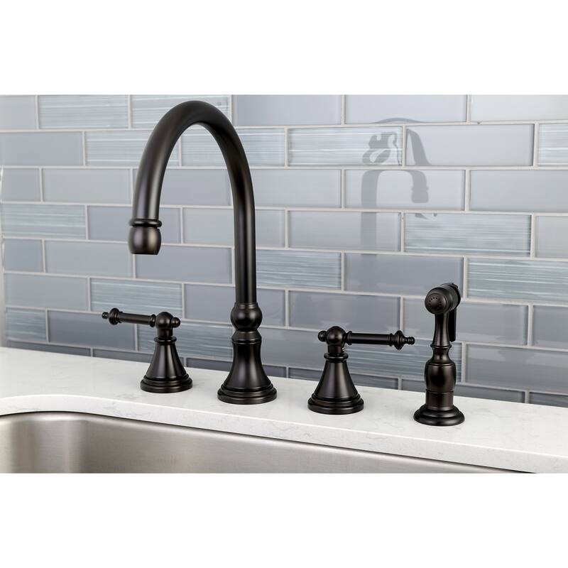 Kingston Brass Templeton Deck Mount Widespread Kitchen Faucet with Brass Sprayer