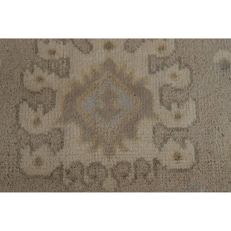 Geometric Beige Oushak Indian Area Rug Hand-Knotted Wool Carpet - 7'10"x 9'10"