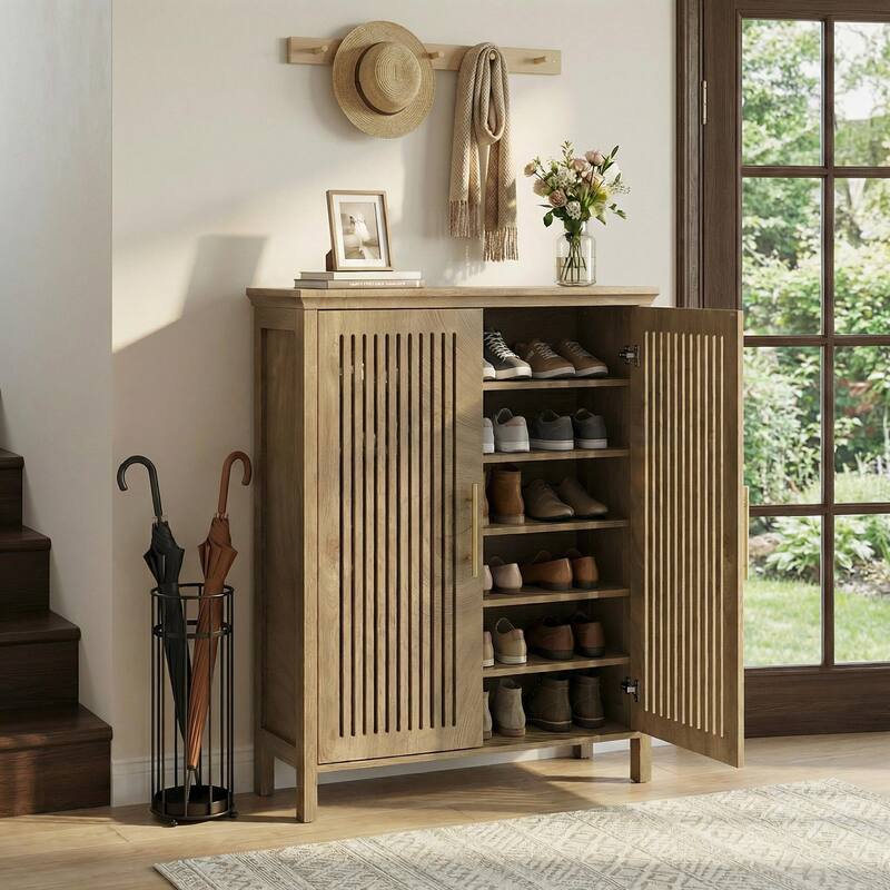 24 Pair Shoe Storage Cabinet With Door And Adjustable Shelves - 5-TIER