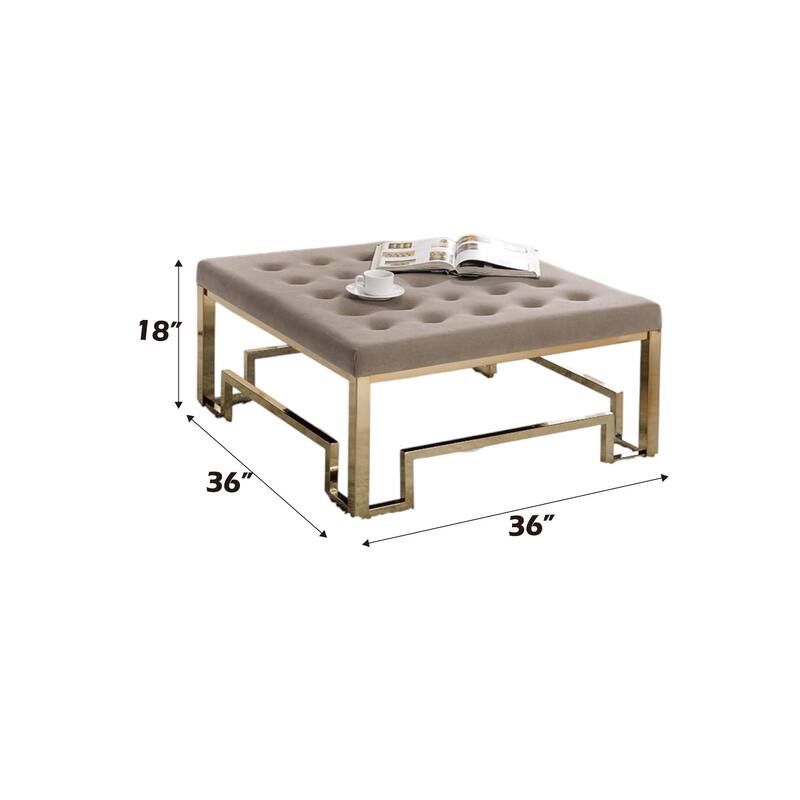 Damien Beige Fabric Cocktail Ottoman with Champagne Finish, Elegant Living Room Piece