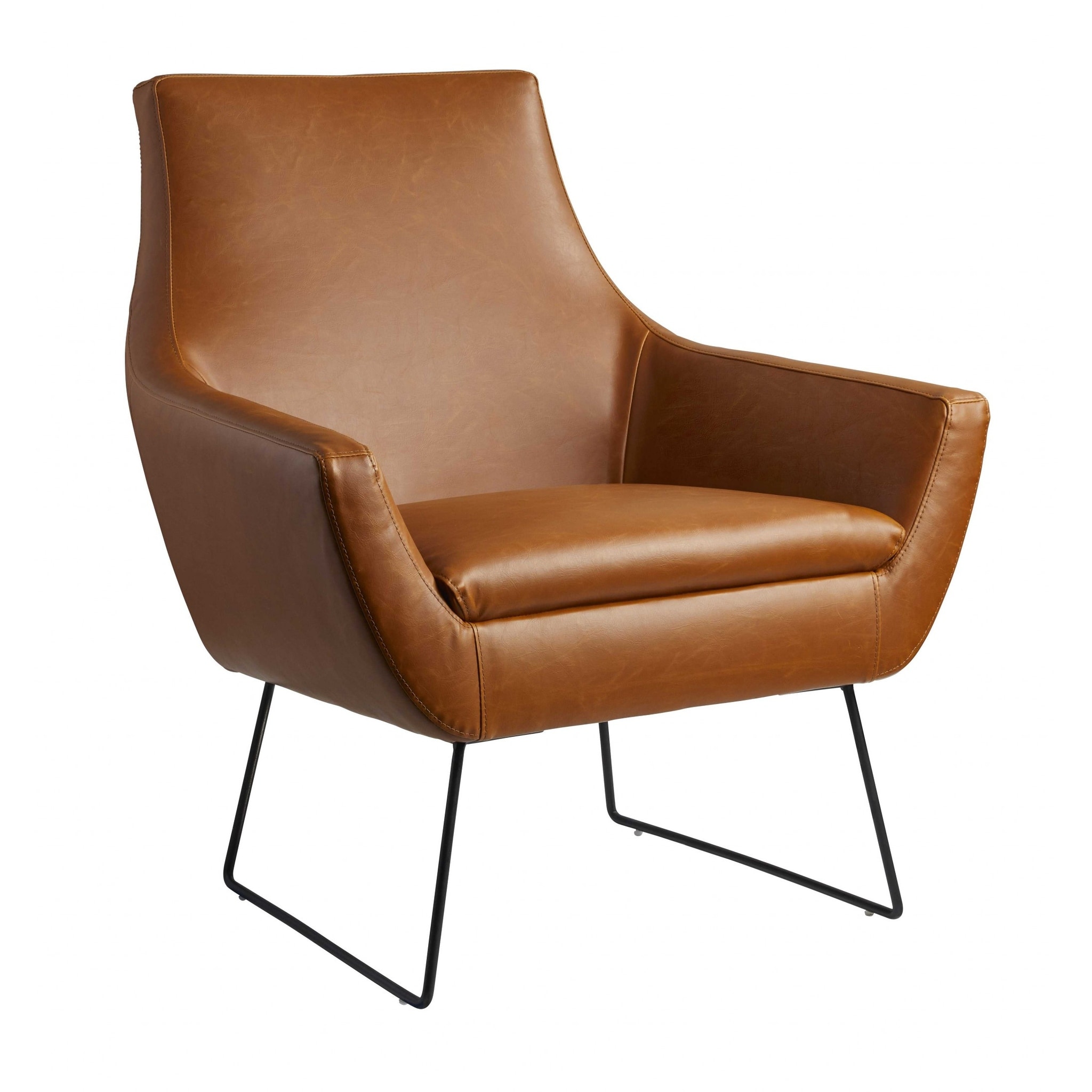 Retro Mod Distressed Camel Faux Leather Arm Chair Retro Mod Distressed Camel Faux Leather Arm Chair