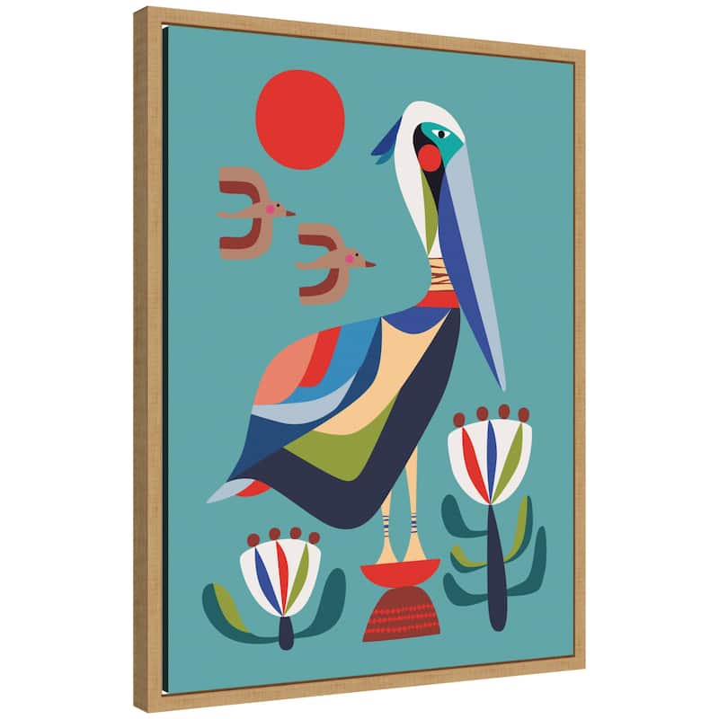 Kate and Laurel Pelican Garden by Rachel Lee Framed Canvas Wall Art Print - 18 x 24 - Brown