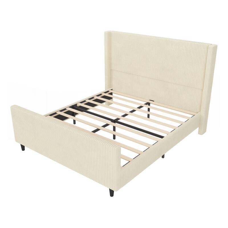 50.7Inch High Headboard Corduroy Upholstered Bed Frame