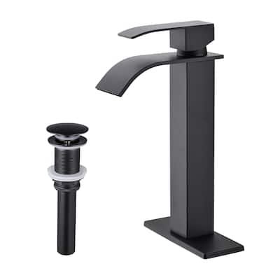 Waterfall Spout Bathroom Sink Single Handle Faucet with Pop-Up Drain (No Overflow)