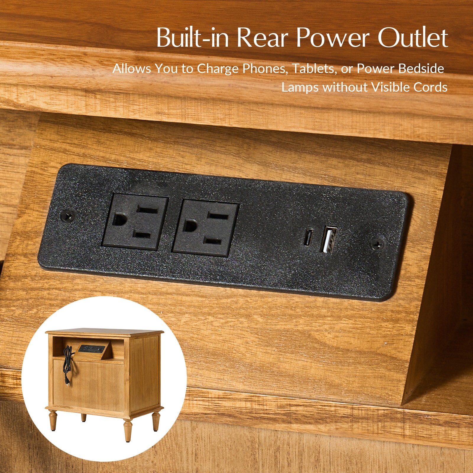 Ove Transitional 2-Drawer Solid Wood Nightstand with Built-in Power Outlet and Minimal Assembly by HULALA HOME