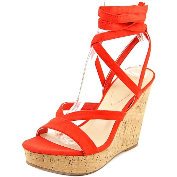 Guess Treacy Women Open Toe Canvas Red Wedge Sandal