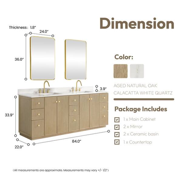 dimension image slide 6 of 13, Oza Bath Vanity with Quartz Stone Top and Mirror