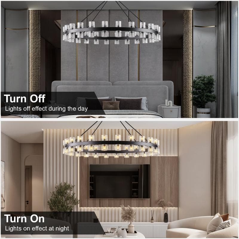 KAYLA Wagon Wheel Chandelier With Crystal Shade