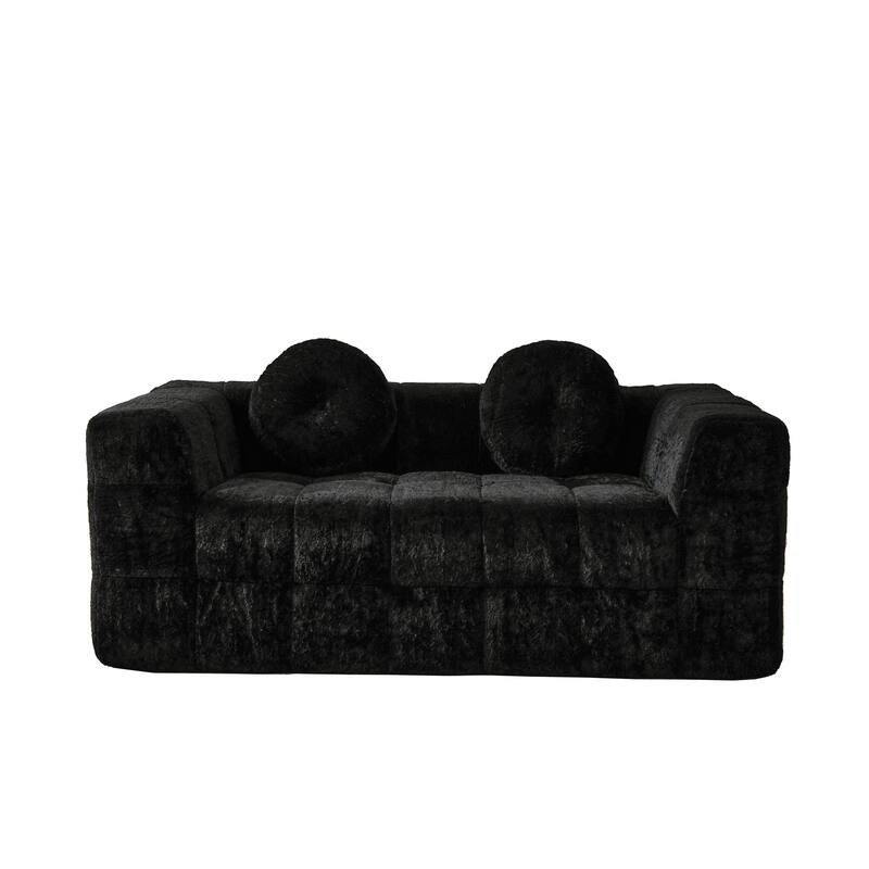 66.5-inch Modern Boneless Couch with Two Circular throw pillows,Skin-friendly lychee-textured long-pile polyester fabric