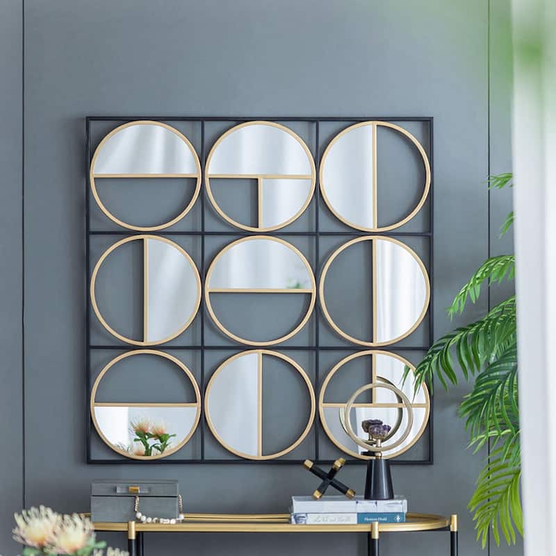35.6" Metal Beaded Black Wall Mirror