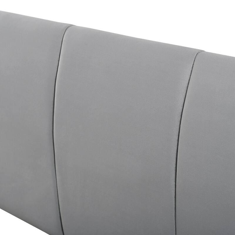 Queen Size Upholstered Grounded Bed, Mother & Child Bed with Bedside Desk and Little Round Stool, Velvet, Gray