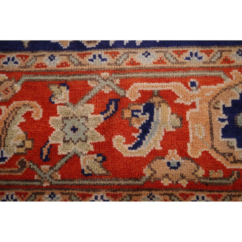 Heriz Serapi Indian Area Rug Hand-Knotted Blue Oriental Wool Carpet - 8'10" x 11'9"