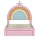 preview thumbnail 13 of 13, Upholstered Rainbow Design Princess Platform Bed with Storage Drawer, Twin/Full Size Velvet Bed Frame w/Rainbow Shaped Headboard