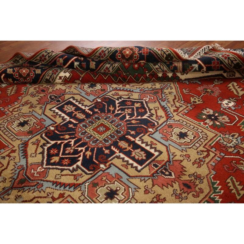 Orange Heriz Serapi Area Rug Handmade Transitional Wool Carpet - 8'11"x 11'8"