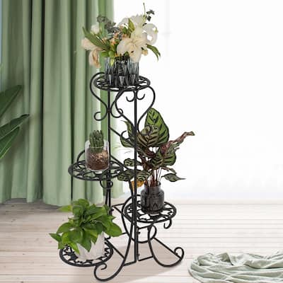 4 Pot Metal Shelves Plant Stand Decoration for Indoor Outdoor Garden