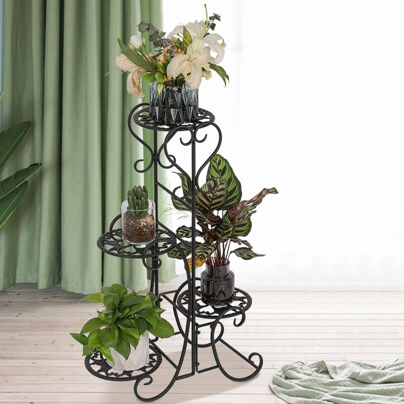 4 Potted Rounded Flower Metal Shelves Plant Pot Stand Decoration