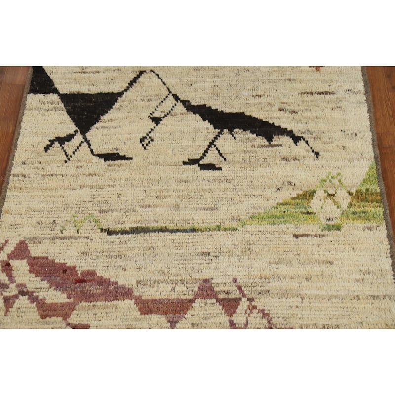 Moroccan Oriental Rug Hand-Knotted Geometric Wool Carpet - 4'2" x 5'11"