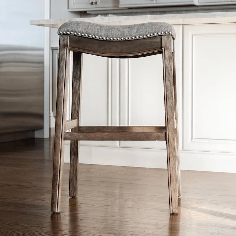 Maven Lane 31" Adrien Saddle Kitchen Bar Height Stool - N/A - Walnut