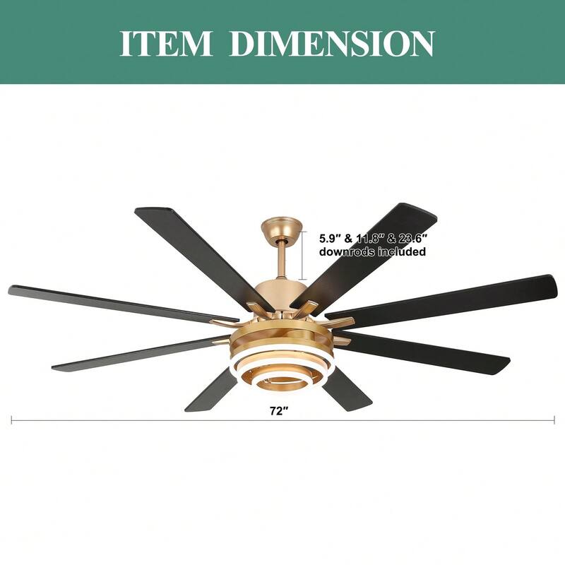 Cusp Barn 52"/72" Modern Large Dimmable LED Ceiling Fan with Lights and Remote, Reversible 8-Blade DC Motor DIY Shape Chandelier