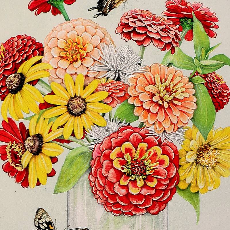 10" MDF Summer Zinnia Block Art