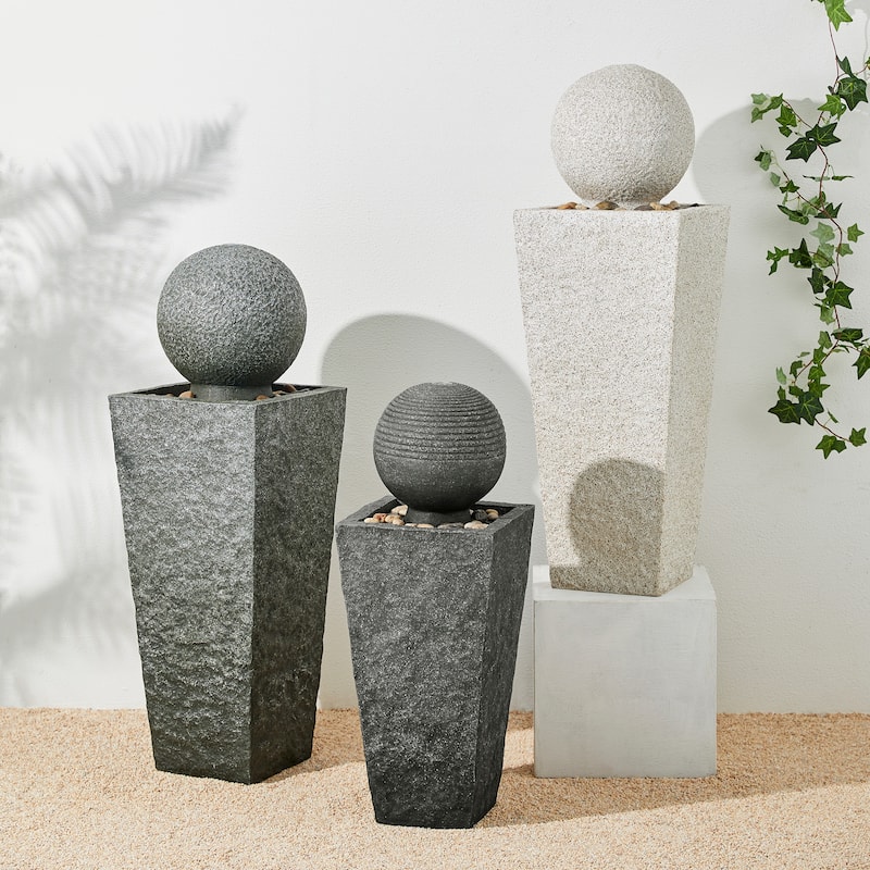 Glitzhome 40.25"H Floating Pedestal Sphere Oversized LED Polyresin Fountain with Pebbles