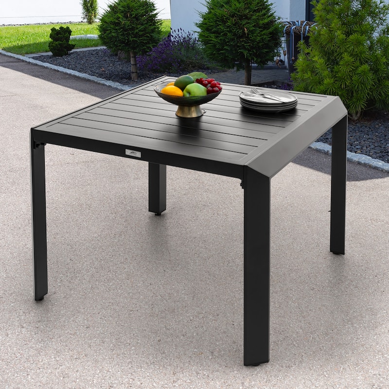 Outdoor Aluminum Dining Table with Umbrella Hole, Black - Square