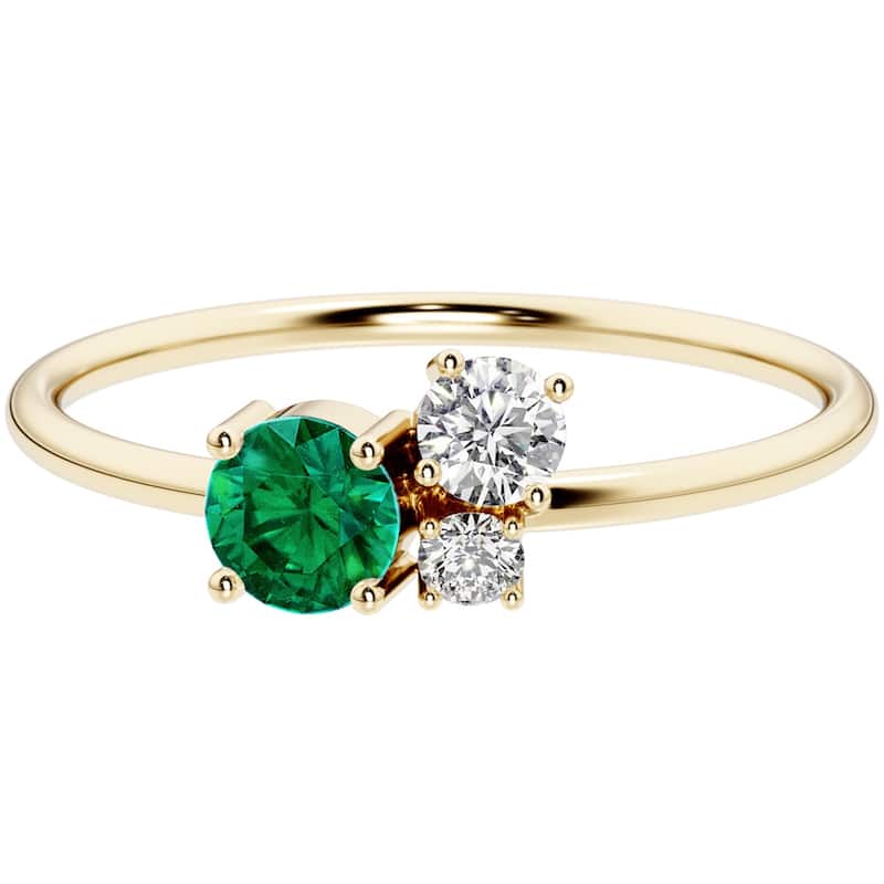 14k Gold Plated Sterling Silver Emerald and Lab Diamond Stackable Ring