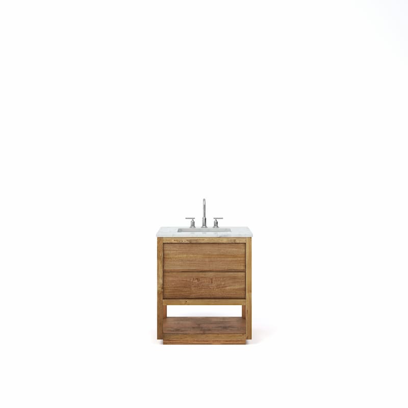 Oakman Mango Wood Carrara White Marble Countertop Bath Vanity with Faucet - 30" - Chrome Finish