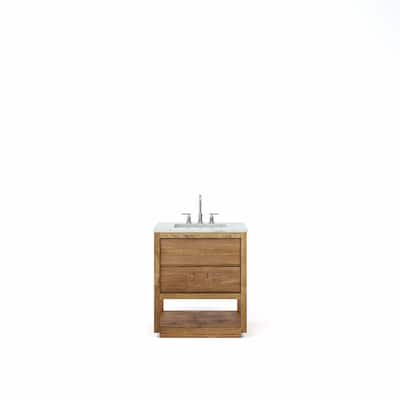 Oakman Mango Wood Carrara White Marble Countertop Bath Vanity with Faucet