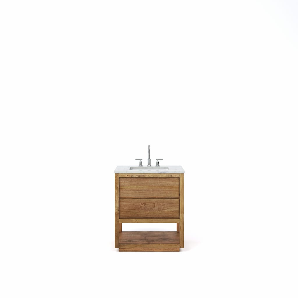 Oakman Mango Wood Carrara White Marble Countertop Bath Vanity with Faucet