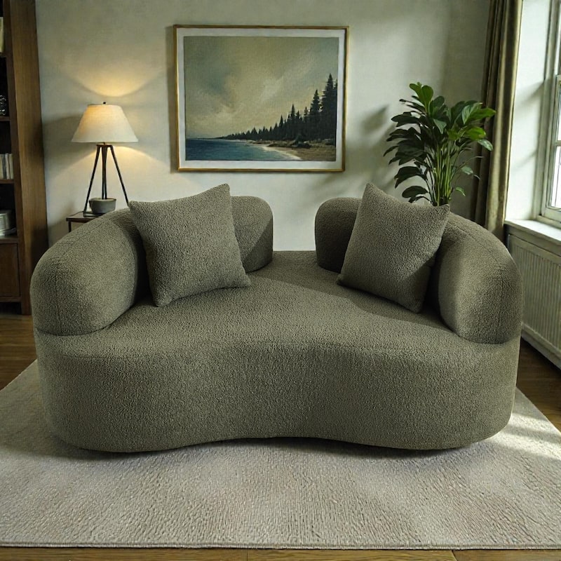 66.93 Inch Curved Loveseat Compression Sofa, Teddy Velvet No Assembly Couch for Small Spaces Apartments