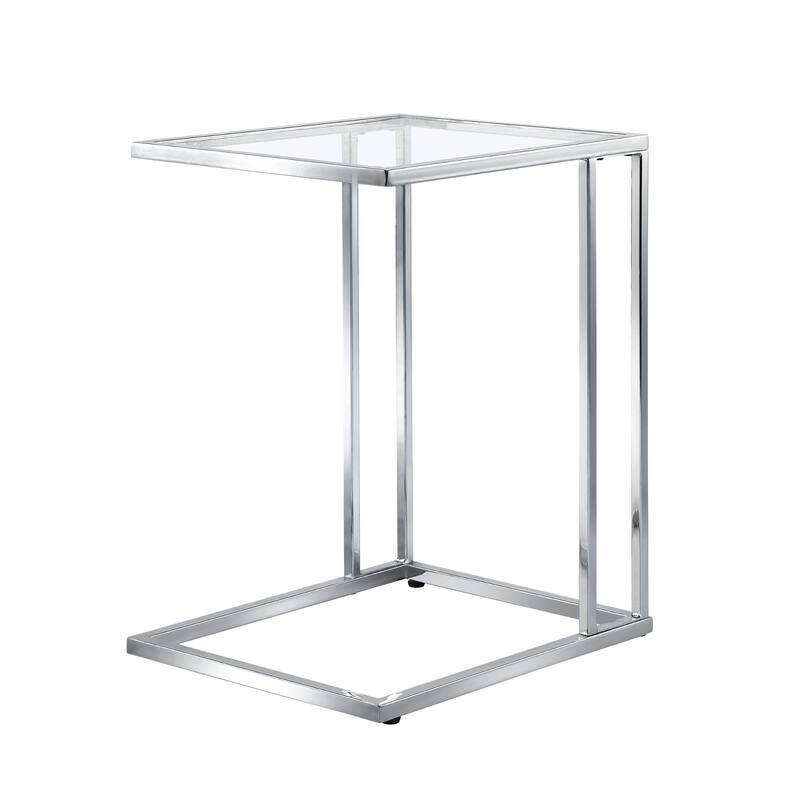 24.75" Silver C-Shaped Table with Rectangular Glass Top