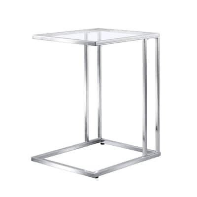 24.75" Silver C-Shaped Table with Rectangular Glass Top
