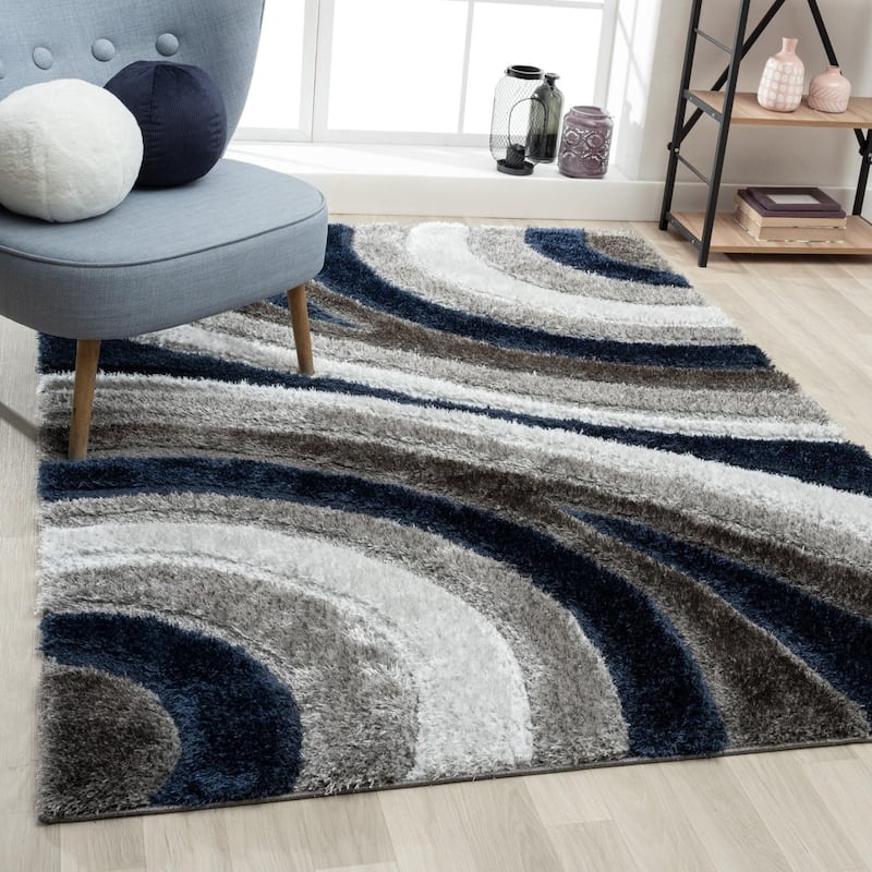 Luxe Weavers Geometric Swirl Shag Area Rug - 5' x 7' - Navy