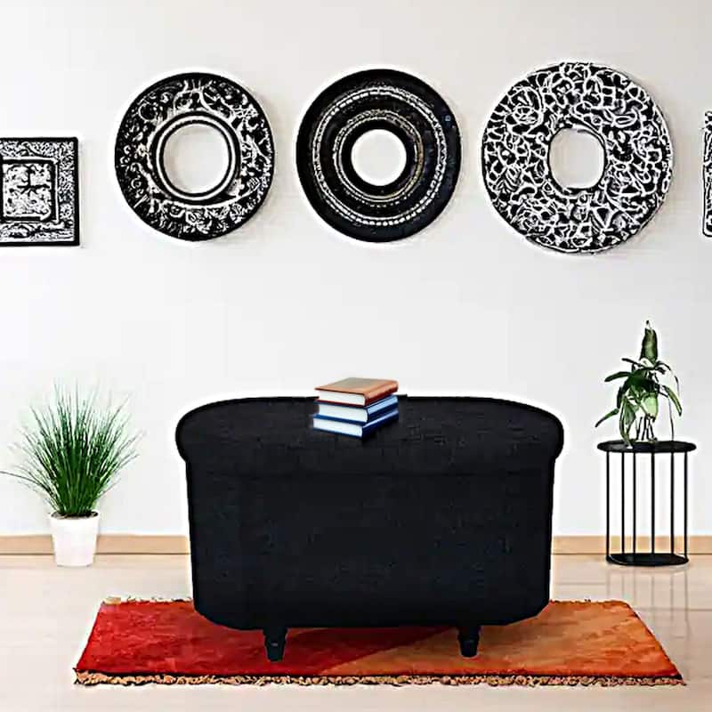 Aria Home Esme Black Boucle Storage Ottoman Bench Multifunctional