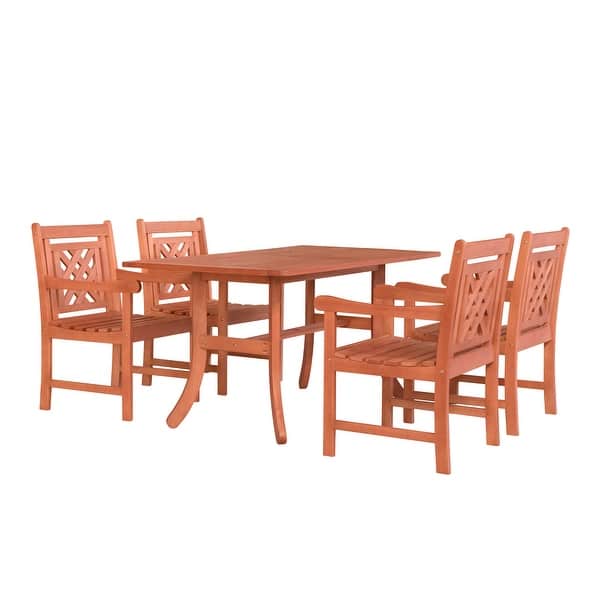Siriana Reddish Brown Wood Patio Table and Chair Dining Set On Sale