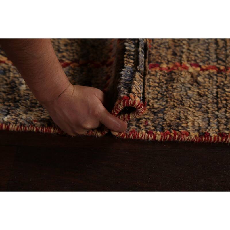 Geometric Checkered Moroccan Oriental Runner Rug Handmade Wool Carpet - 1'10" x 17'3"