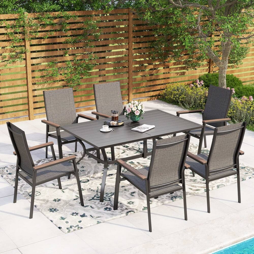 MAISON ARTS 7 Pieces Dining Set, 6 Aluminium Stackable Dining Chairs and a Metal Table