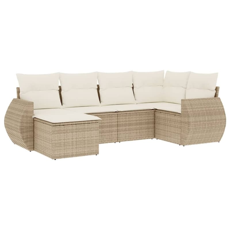vidaXL Patio Sofa Set with Cushions Outdoor Furniture 7 Piece Poly Rattan - 21.7 x 21.7 x 14.6