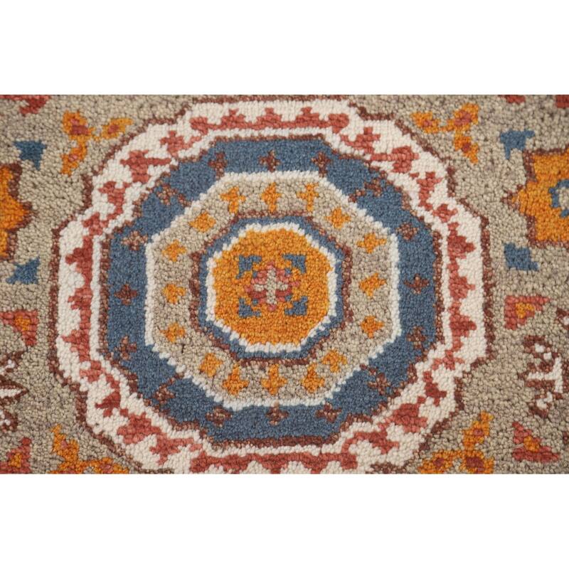 Geometric Kazak Runner Rug Handmade Wool Carpet - 2'6" x 8'2"