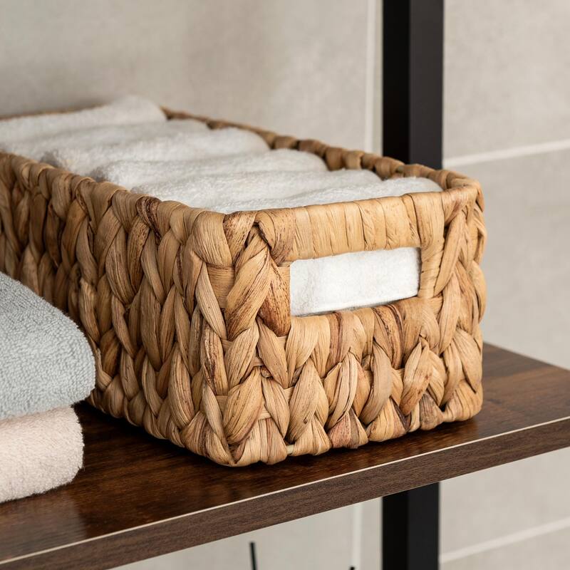 Water Hyacinth Storage Baskets Set of 3, Wicker Baskets with Handles for Bedroom, Bathroom, Pantry, Shelves