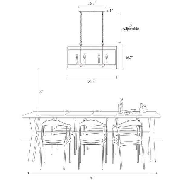 dimension image slide 0 of 3, Dilley Modern 8-Light Gold Chandelier Island Lights for Dining Room - 31.9" L x 10.4" W x 16.7" H