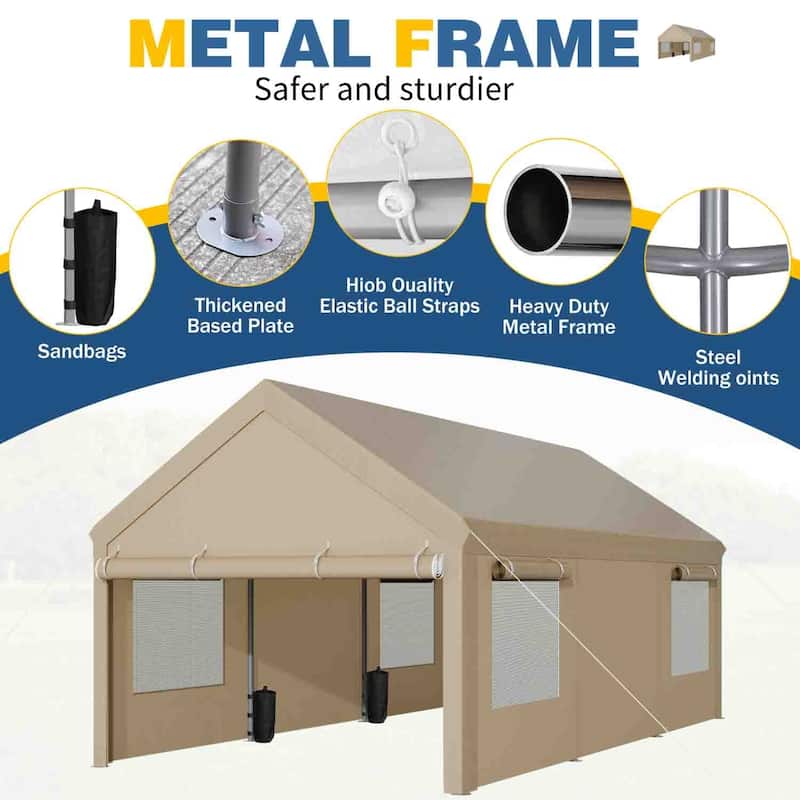 Futzca 12x20 ft Carport Canopy, Waterproof Outdoor Shelter with Sandbags