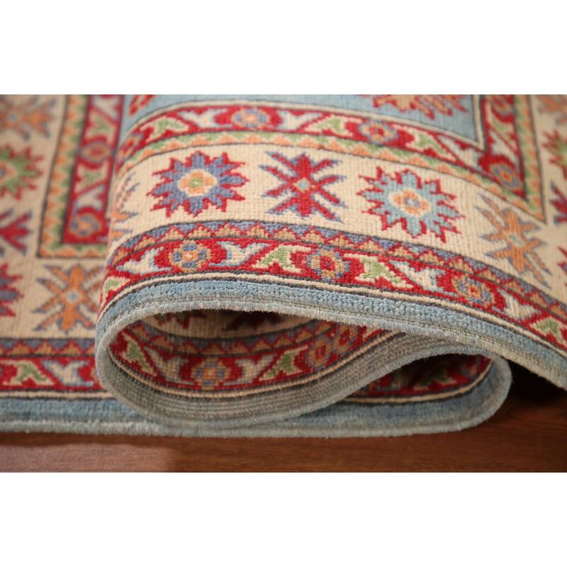 Light Blue Kazak Accent Rug Handmade Wool Carpet - 3'4"x 4'9"