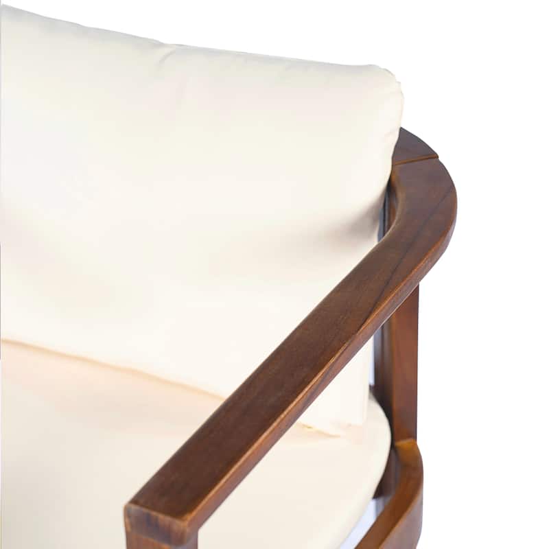 Christopher Knight Home - 5-Piece Outdoor Acacia Wood Dining Set with Curved Arm Chairs & Slat Round Table