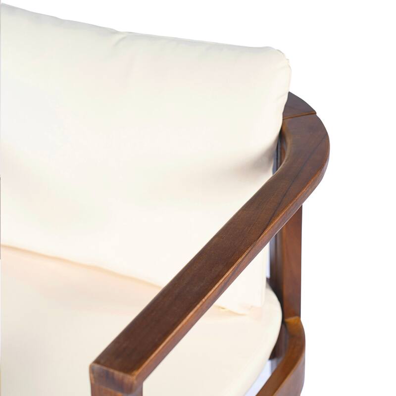 Christopher Knight Home - 7-Piece Outdoor Acacia Wood Dining Set with Curved Arm Chairs & 71" Expandable Dining Table