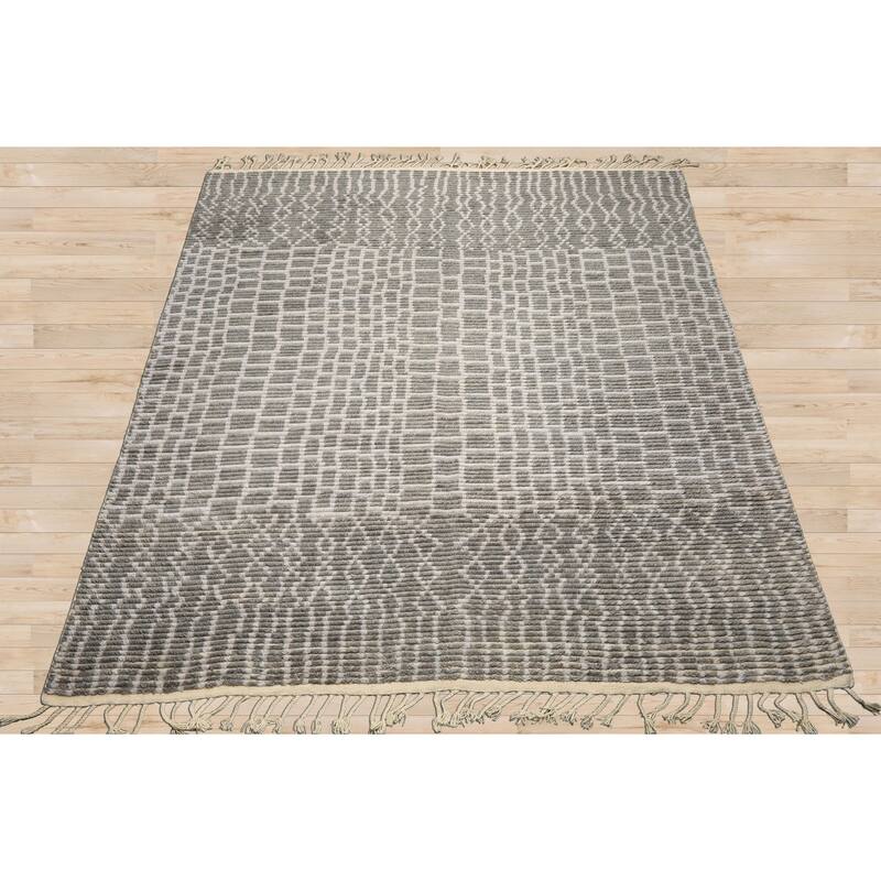 8x10 Tibetano Hand Knotted Wool Modern Blue Morrocan Ribbed Patterned Rug - 8' x 10'