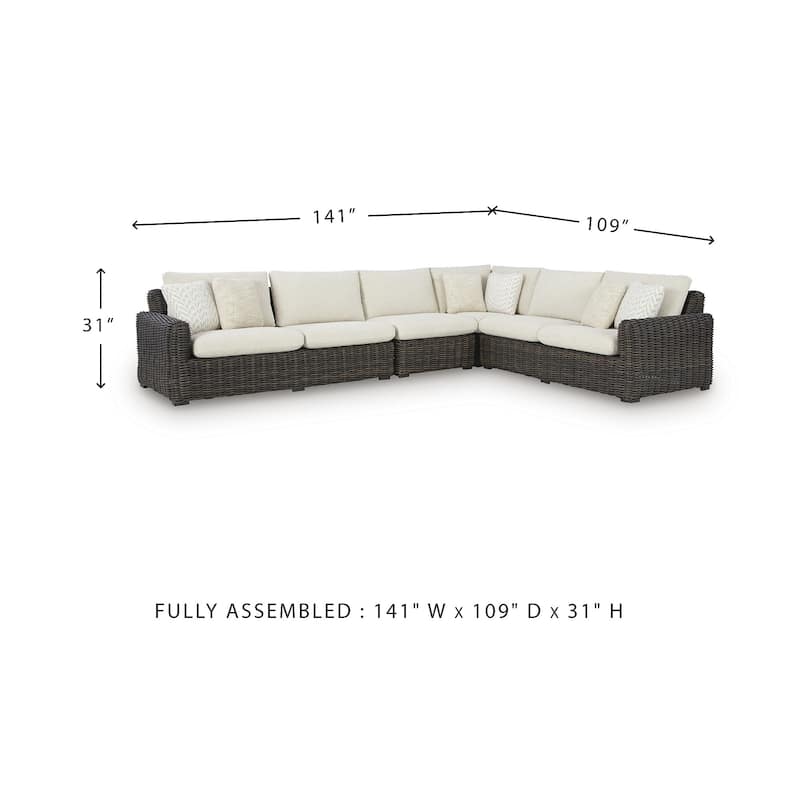 Signature Design by Ashley Kimora Brown/Beige 4-Piece Outdoor Sectional - 141" W x 109" D x 31" H