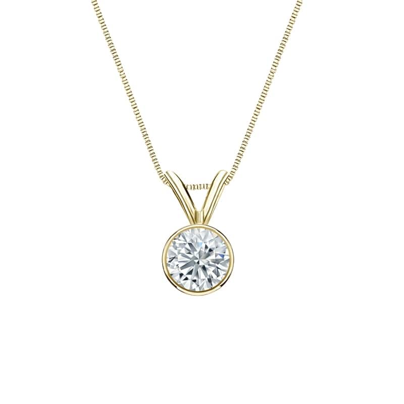 Auriya 18-karat Gold 0.45ctw Round Solitaire Lab Grown Diamond Necklace Bezel (H-I VS) - 0.45 - Yellow
