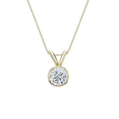 Auriya 18-karat Gold 0.45ctw Round Solitaire Lab Grown Diamond Necklace Bezel (H-I VS) - 0.45